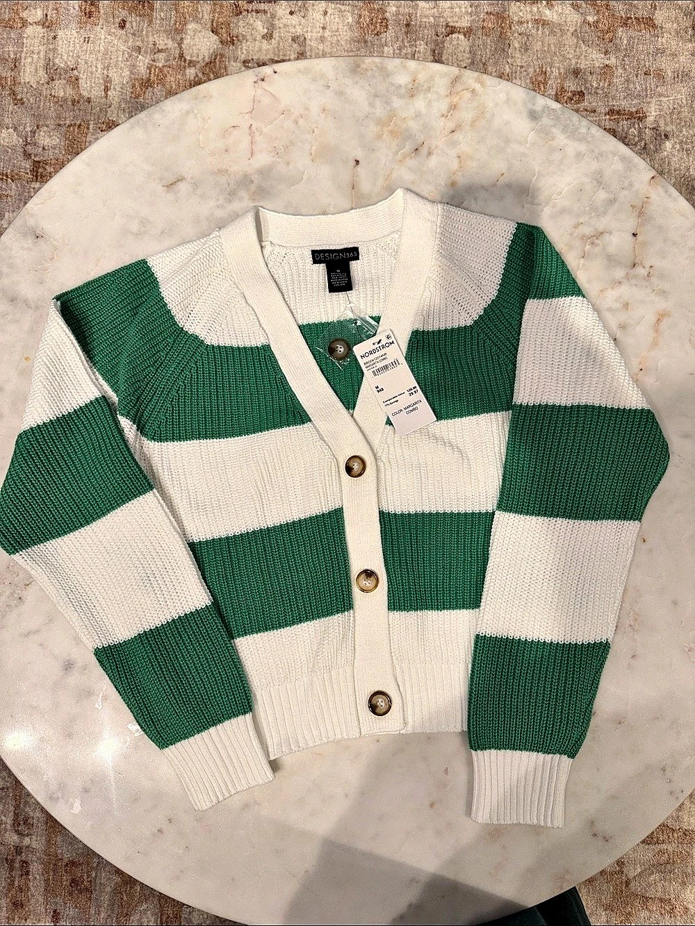 Nordstrom Striped Cardigan in Green & White Size Medium NWT